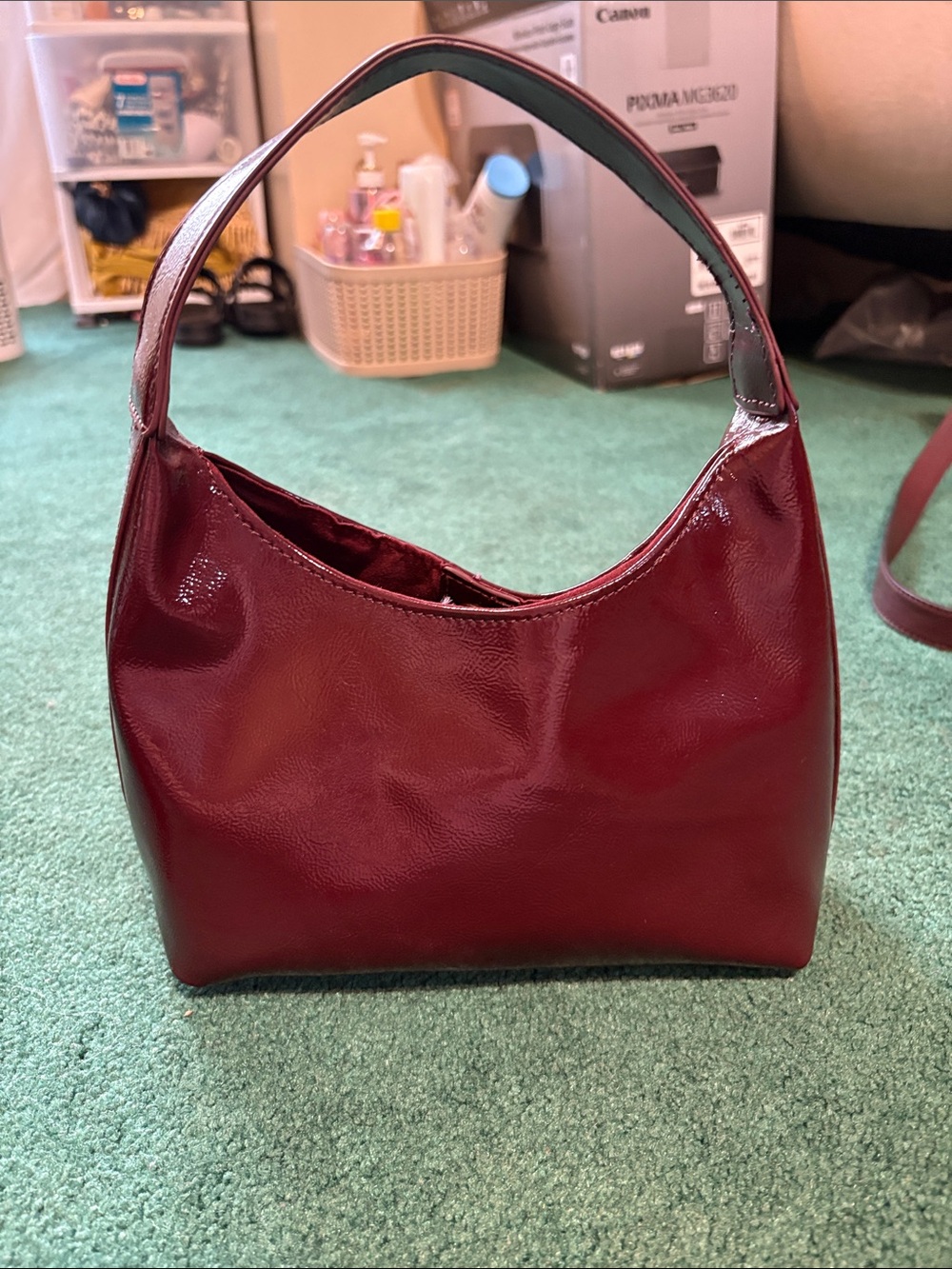 Old Navy Burgundy Patent Shoulder Bag with Top Handle